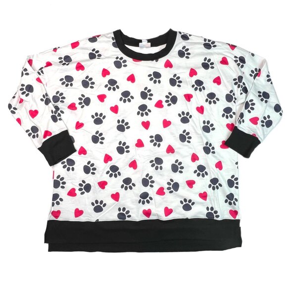 NEW LuLaRoe Hannah Paw Print Black Pink Hearts Pullover Long Sleeve Shirt NWT - Picture 1 of 5